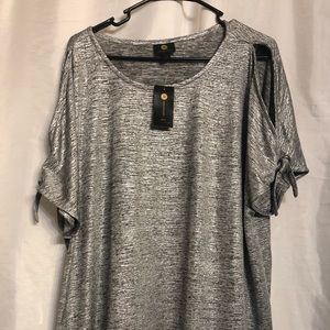 JM Collection Gray foil Geo Savy Shirt Size 3X.